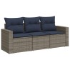 Salon de jardin avec coussins 3 pcs gris résine tressée 