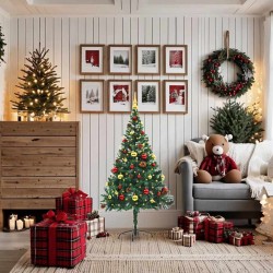 Arbre de Noël artificiel pré-éclairé avec boules vert 150 cm 
