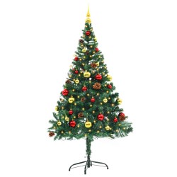 Arbre de Noël artificiel pré-éclairé avec boules vert 150 cm 
