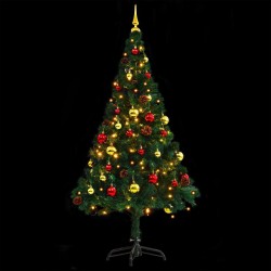 Arbre de Noël artificiel pré-éclairé avec boules vert 150 cm 