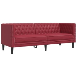 Canapé à 3 places Chesterfield rouge bordeaux similicuir 
