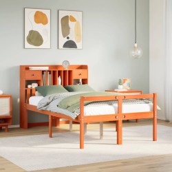 Lit bibliothèque sans matelas cire marron 135x190 cm pin massif 
