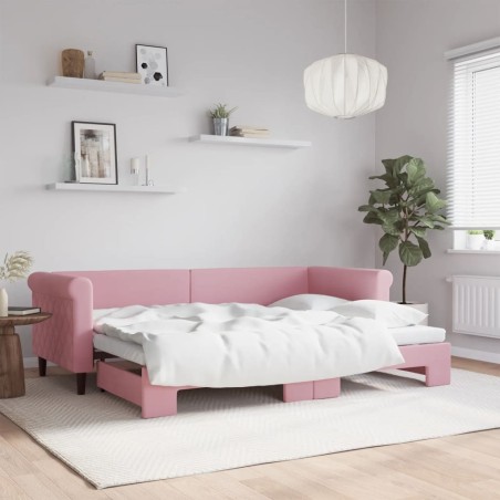 Lit de jour avec gigogne sans matelas rose 80x200 cm 