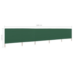 Paravent 5 panneaux Tissu 600 x 80 cm Vert 