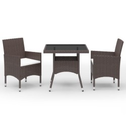 Ensemble à manger de jardin 3pcs Marron Résine tressée et verre 