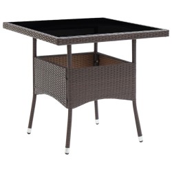 Ensemble à manger de jardin 3pcs Marron Résine tressée et verre 