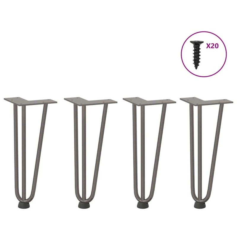Pieds en épingle à cheveux pour table basse 4 pièces Acier naturel 30 cm Acier massif 