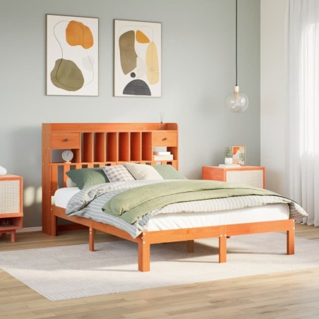 Lit bibliothèque sans matelas cire marron 120x200 cm pin massif 