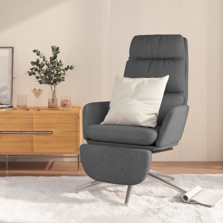 Chaise de relaxation avec repose-pied Gris foncé Tissu 
