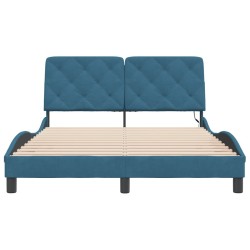 Cadre de lit avec LED sans matelas bleu 140x190 cm velours 
