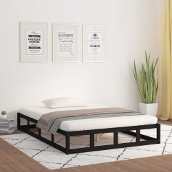 Cadre de lit sans matelas noir 135x190 cm bois massif 