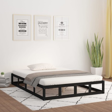 Cadre de lit sans matelas noir 135x190 cm bois massif 