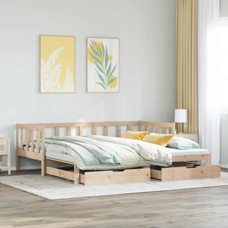 Lit de jour avec gigogne et tiroirs sans matelas 80x200 cm 