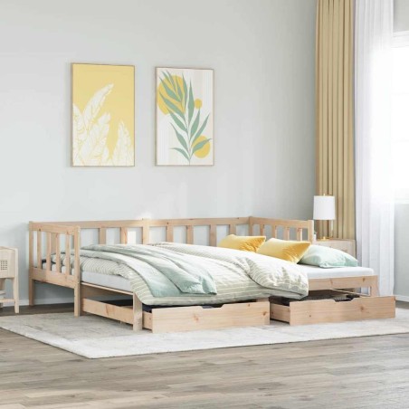 Lit de jour avec gigogne et tiroirs sans matelas 80x200 cm 