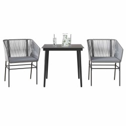 Ensemble à manger jardin coussins 3 pcs gris poly rotin verre 