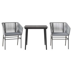Ensemble à manger jardin coussins 3 pcs gris poly rotin verre 