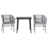 Ensemble à manger jardin coussins 3 pcs gris poly rotin verre 