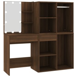 Coiffeuse à LED avec armoires Chêne marron Bois d'ingénierie 