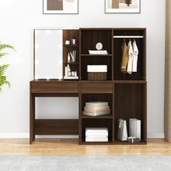 Coiffeuse à LED avec armoires Chêne marron Bois d'ingénierie 