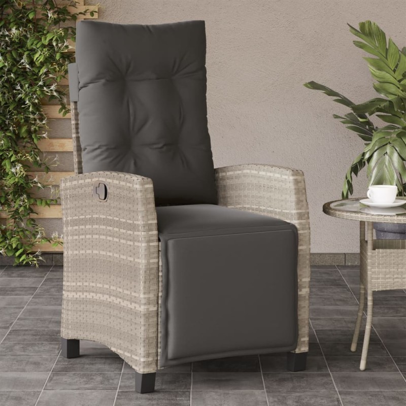 Chaise inclinable de jardin avec repose-pied gris clair rotin 