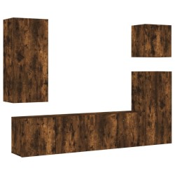 Unités murales TV 5 pcs chêne fumé bois d'ingénierie 