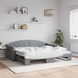 Lit de jour avec lit gigogne gris clair 90x190 cm tissu 