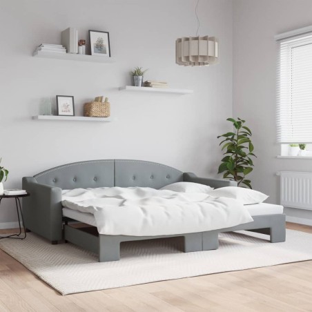 Lit de jour avec lit gigogne gris clair 90x190 cm tissu 