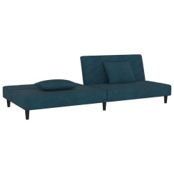 Canapé-lit à 2 places avec deux oreillers bleu velours 