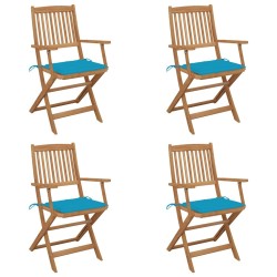 Chaises pliables de jardin lot de 4 avec coussins Bois d'acacia 