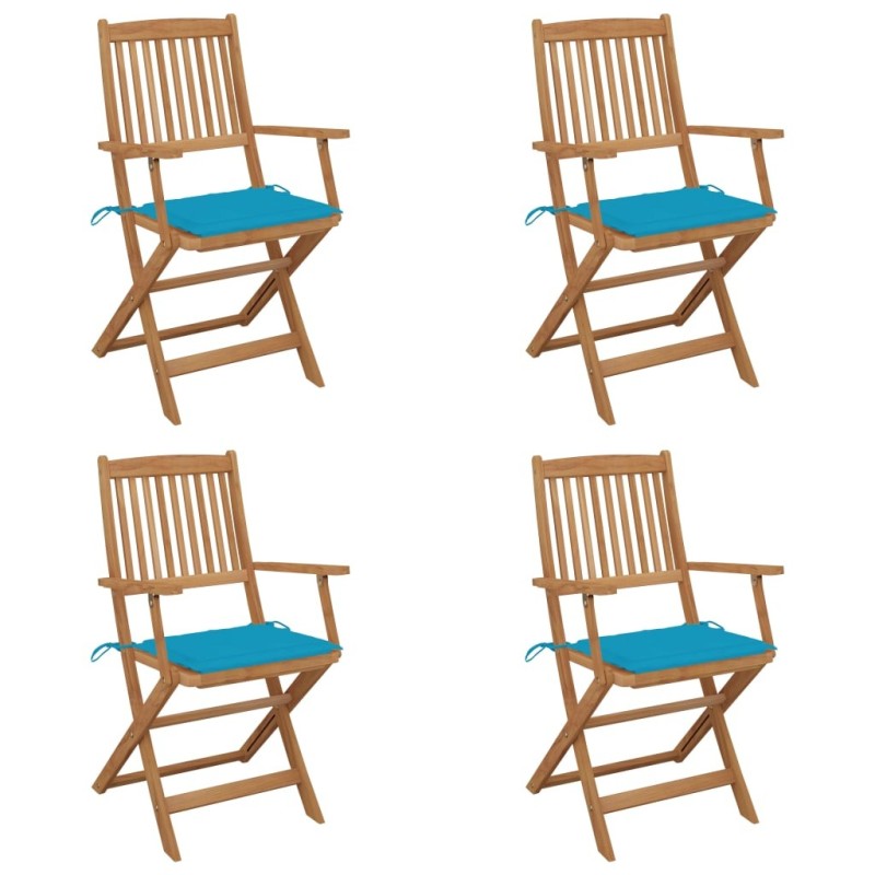 Chaises pliables de jardin lot de 4 avec coussins Bois d'acacia 