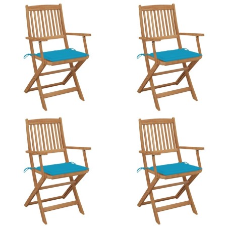 Chaises pliables de jardin lot de 4 avec coussins Bois d'acacia 
