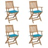 Chaises pliables de jardin lot de 4 avec coussins Bois d'acacia 