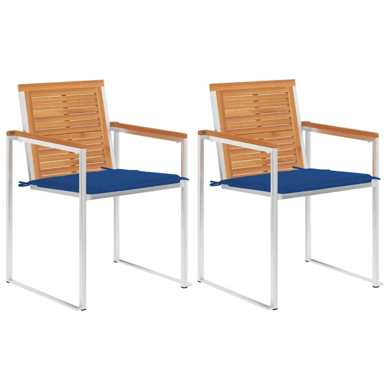 Chaises de jardin avec coussins lot de 2 Acacia solide et acier Chaises de jardin avec coussins lot de 2 Acacia solide et acier