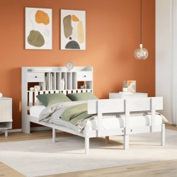 Lit bibliothèque sans matelas blanc 135x190 cm bois pin massif 