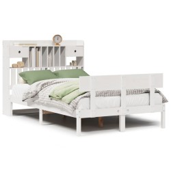Lit bibliothèque sans matelas blanc 135x190 cm bois pin massif 