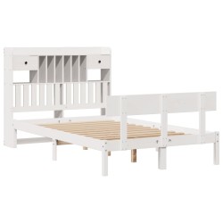 Lit bibliothèque sans matelas blanc 135x190 cm bois pin massif 