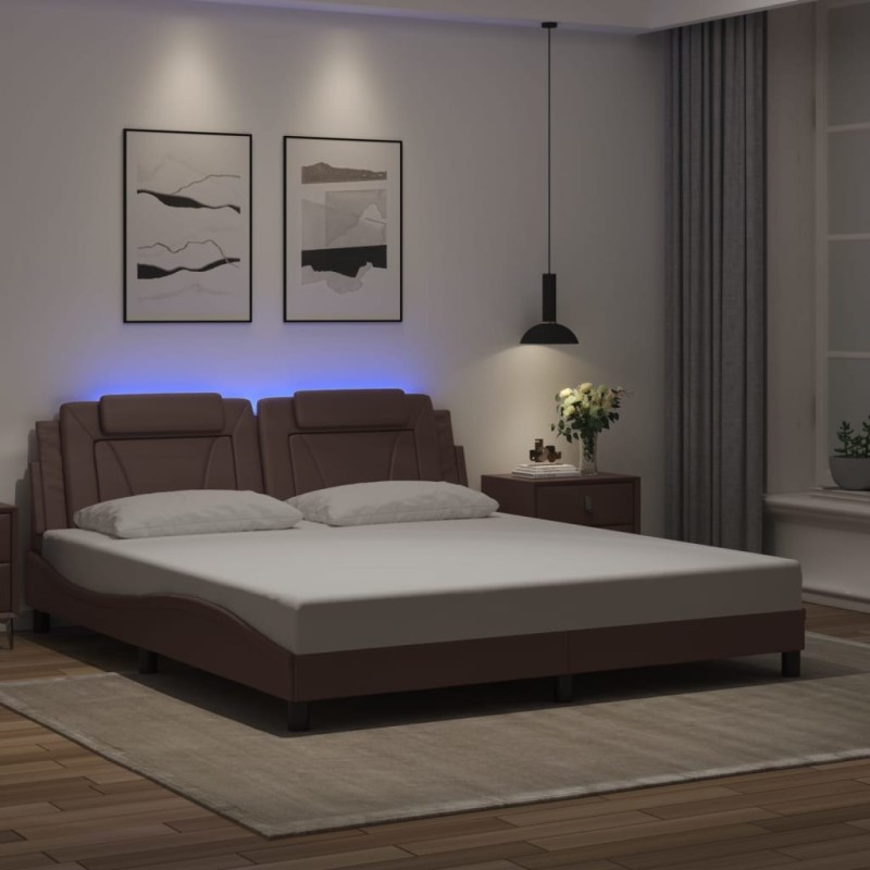 Cadre de lit avec LED sans matelas marron 180x200 cm 