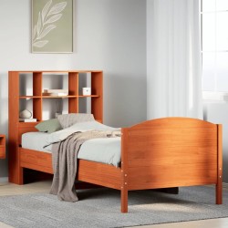 Lit bibliothèque sans matelas cire marron 100x200 cm pin massif 