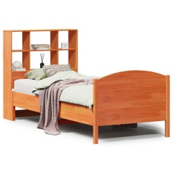Lit bibliothèque sans matelas cire marron 100x200 cm pin massif 