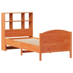 Lit bibliothèque sans matelas cire marron 100x200 cm pin massif 