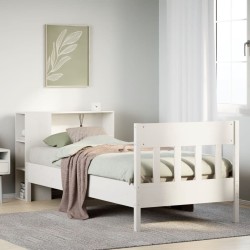 Lit bibliothèque sans matelas blanc 100x200 cm bois pin massif 