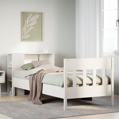 Lit bibliothèque sans matelas blanc 100x200 cm bois pin massif 