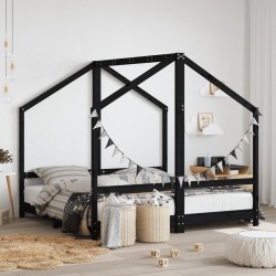 Cadre de lit pour enfant noir 2x(80x160) cm bois de pin massif 