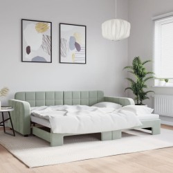 Lit de jour avec lit gigogne gris clair 90x190 cm velours 