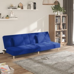 Canapé-lit à 2 places avec deux oreillers bleu tissu 