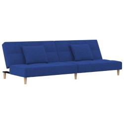 Canapé-lit à 2 places avec deux oreillers bleu tissu 