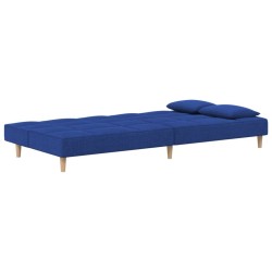 Canapé-lit à 2 places avec deux oreillers bleu tissu 