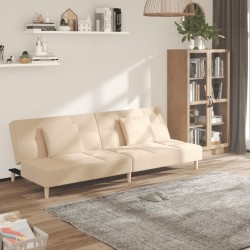 Canapé-lit à 2 places avec deux oreillers crème tissu 