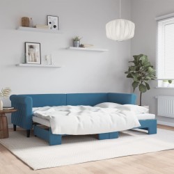 Lit de jour avec gigogne sans matelas bleu 80x200 cm 