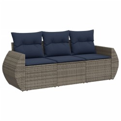 Salon de jardin avec coussins 3 pcs gris résine tressée 